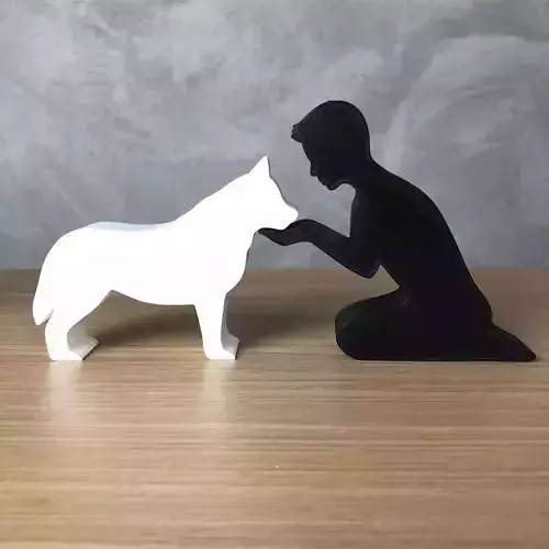 Boy and his Siberian Husky for 3D printer or laser cut 3D print model