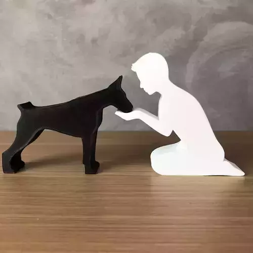 Boy and his Doberman for 3D printer or laser cut