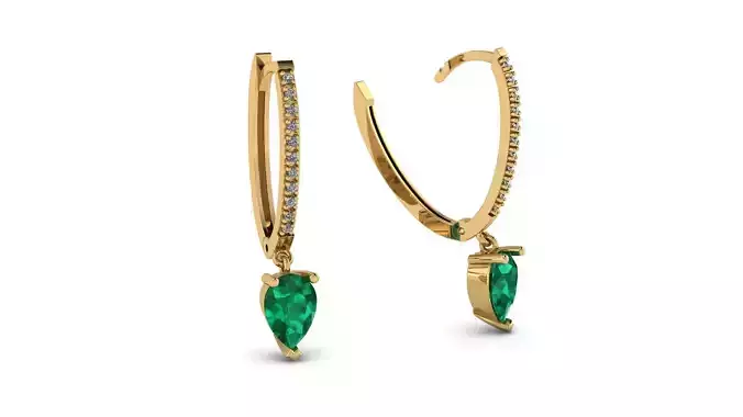 Clicker Hoop Huggie Earring with Diamonds and Pear Gem
