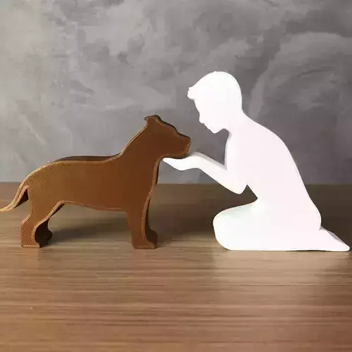 Boy and his Pitbull for 3D printer or laser cut
