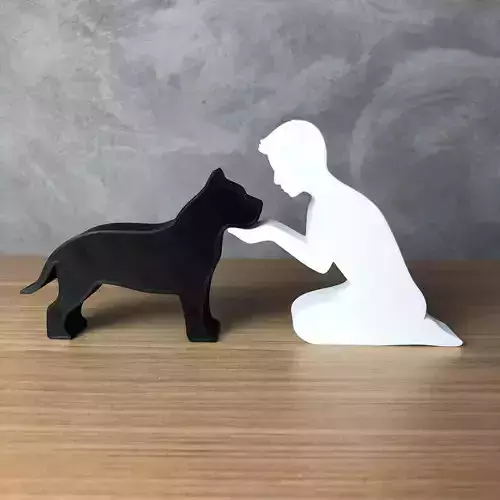 Boy and his American Bully for 3D printer or laser cut