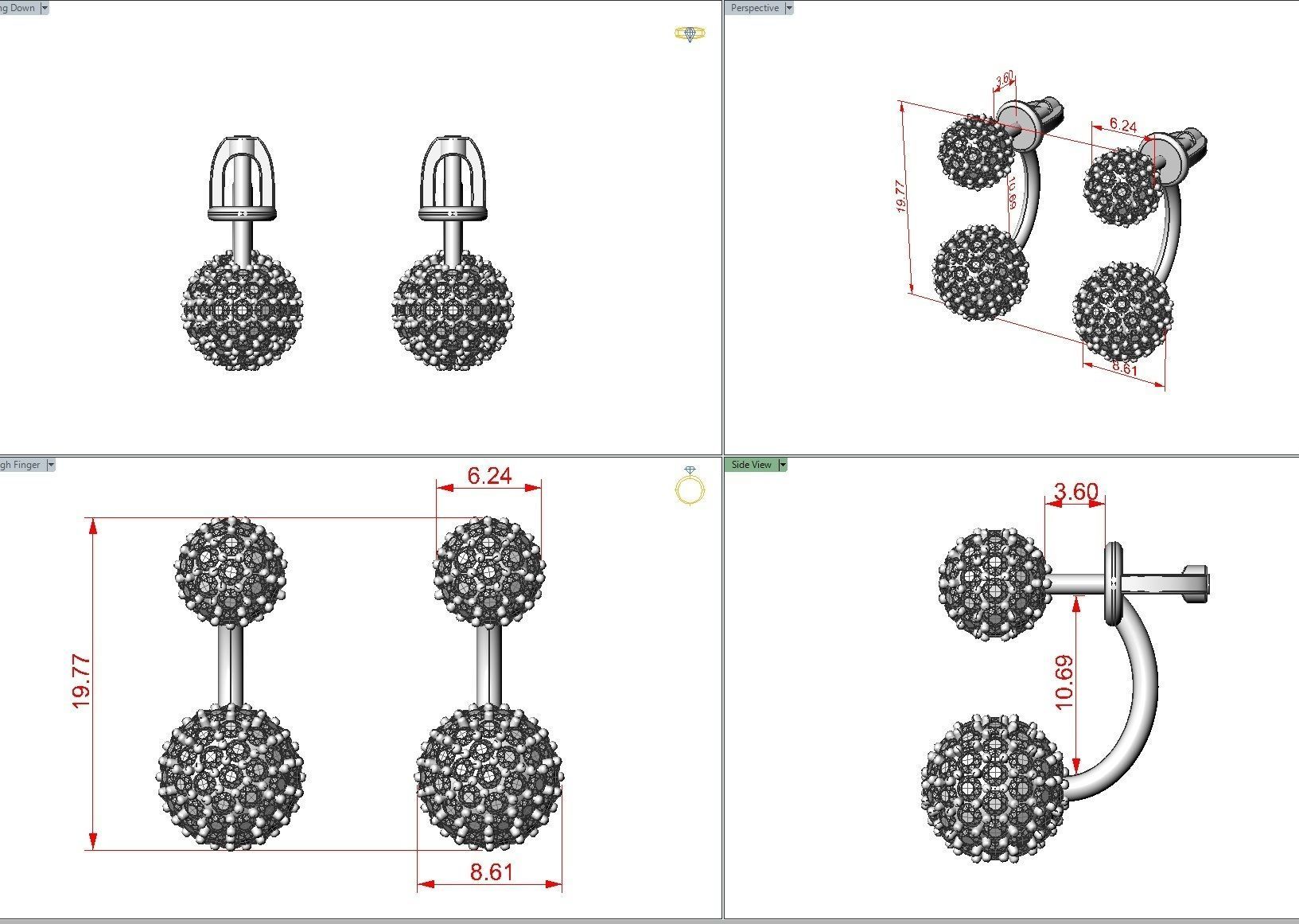 Earrings studs balls jacks 3D print model_2
