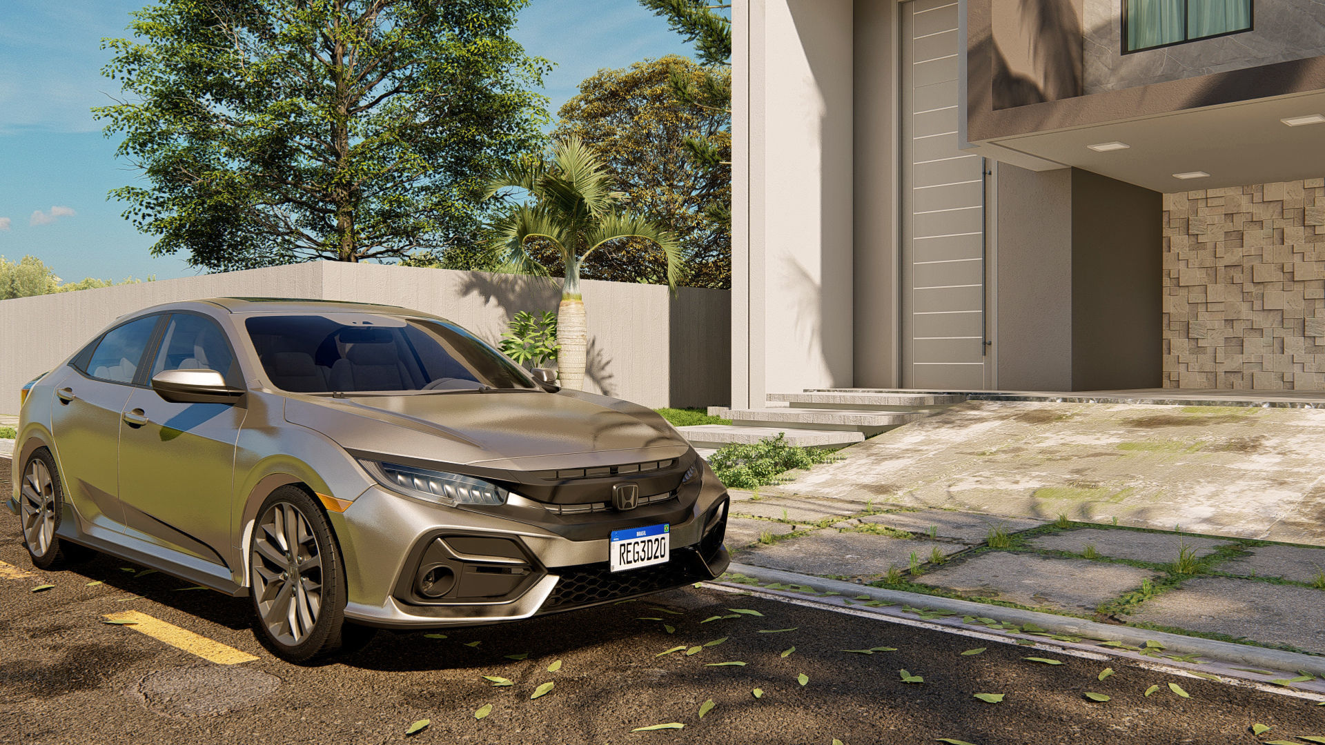 Honda Civic car scene in lumion 3D model 3D model 3D model Low-poly 3D model_2