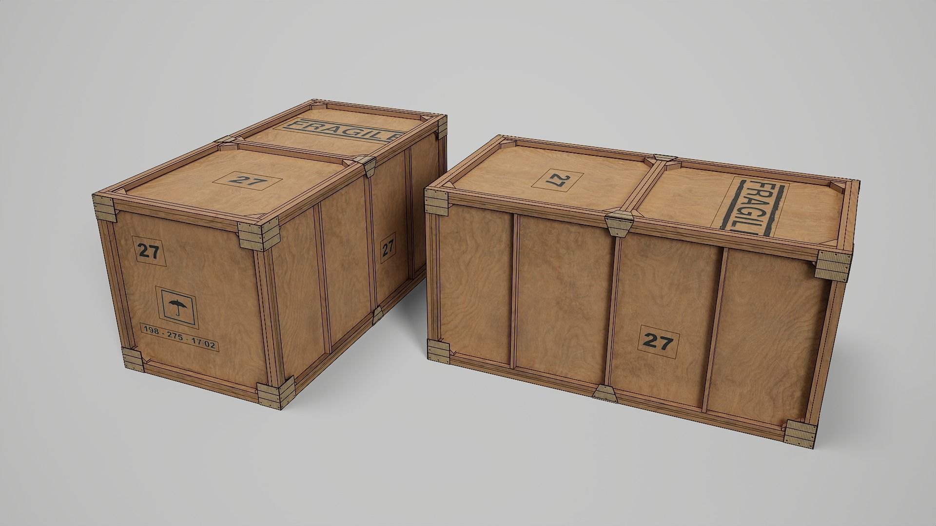 Wooden Box Collection Low-poly 3D model_7