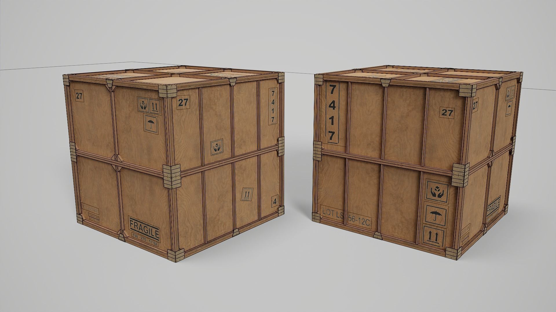 Wooden Box Collection Low-poly 3D model_5