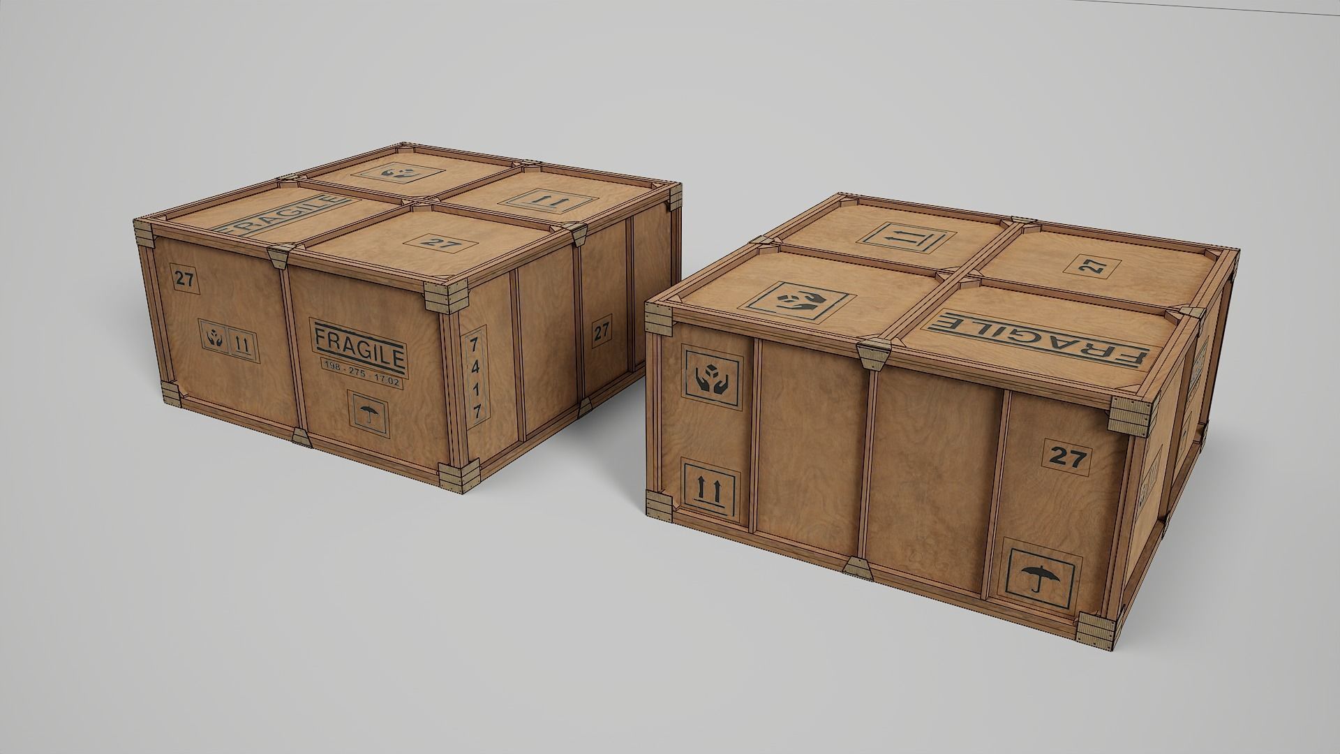 Wooden Box Collection Low-poly 3D model_6