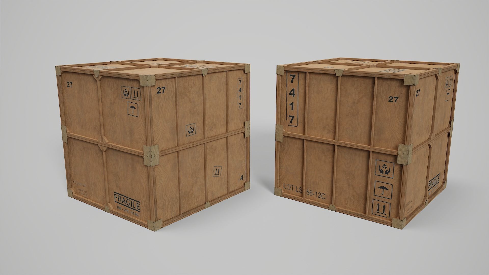 Wooden Box Collection Low-poly 3D model_1