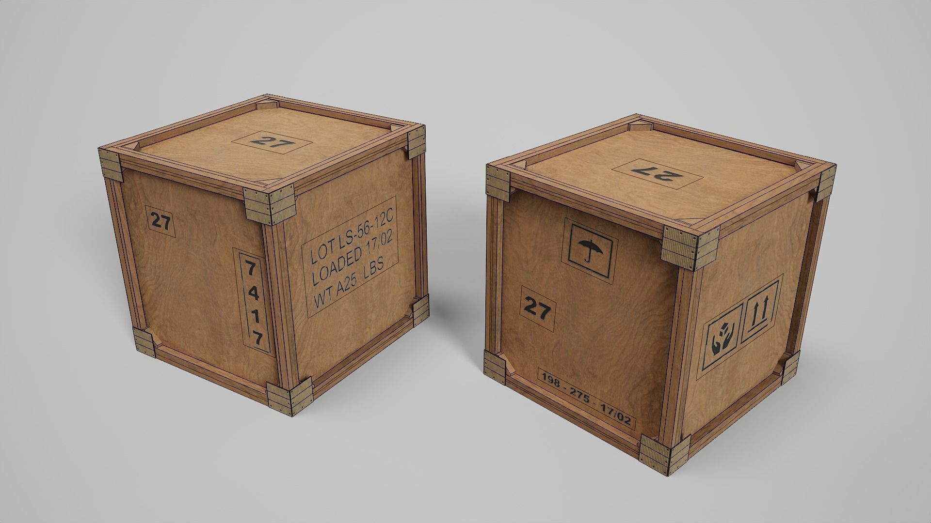 Wooden Box Collection Low-poly 3D model_8