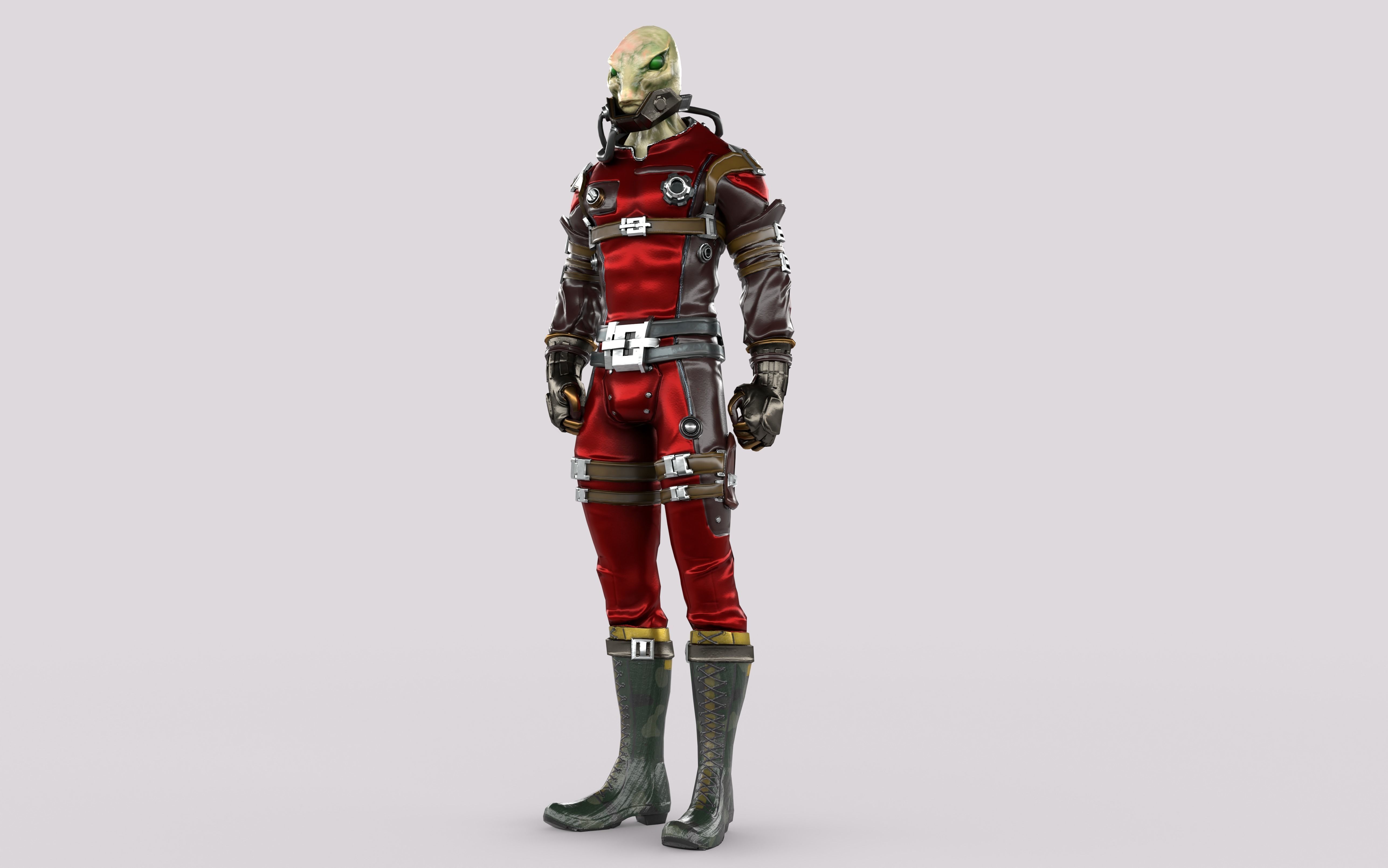 Sci-Fi Alien Character Game Ready with Rigging Fully Rigged Low-poly 3D model_3