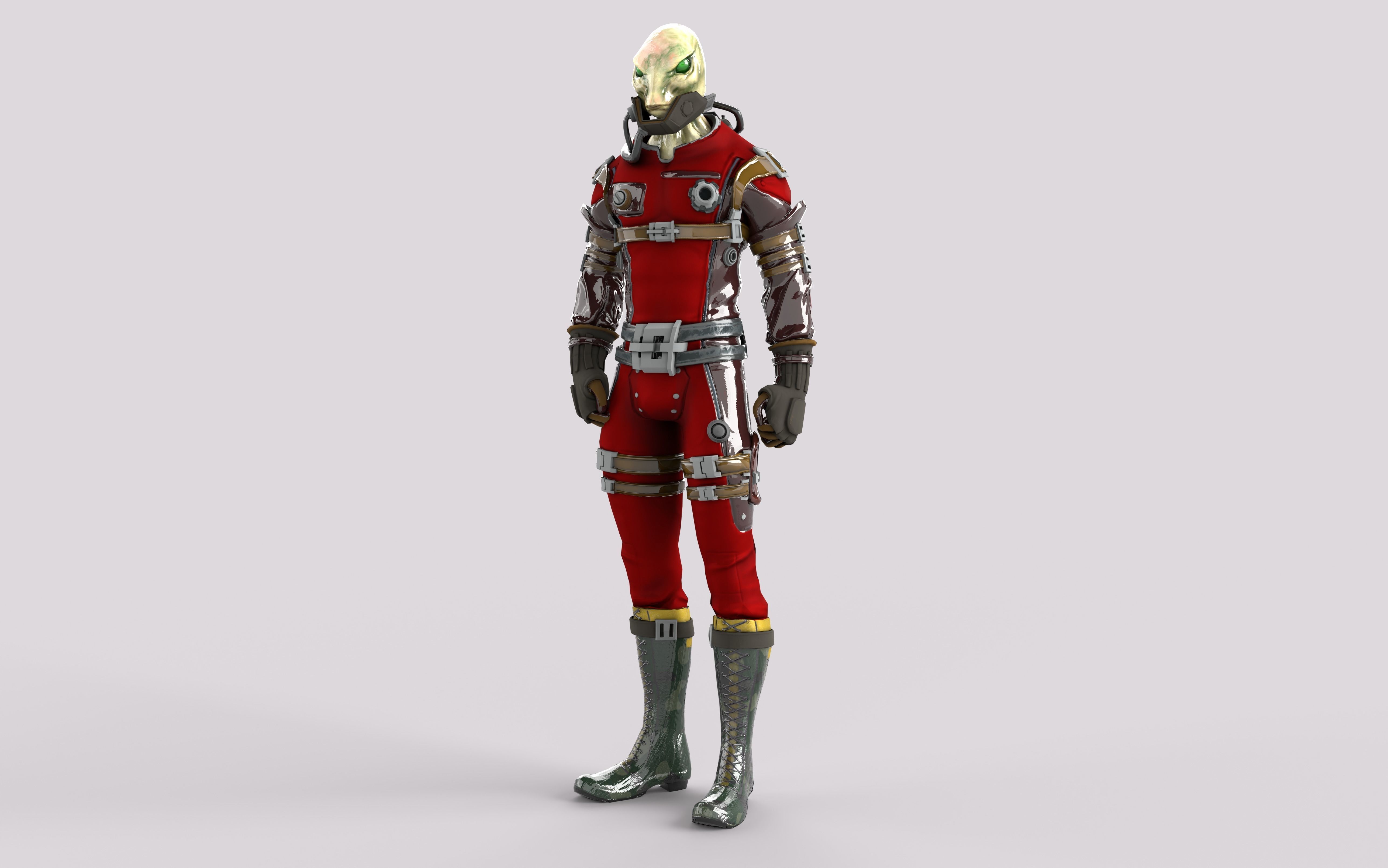 Sci-Fi Alien Character Game Ready with Rigging Fully Rigged Low-poly 3D model_8