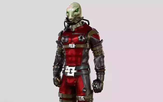 Sci-Fi Alien Character Game Ready with Rigging Fully Rigged Low-poly 3D model