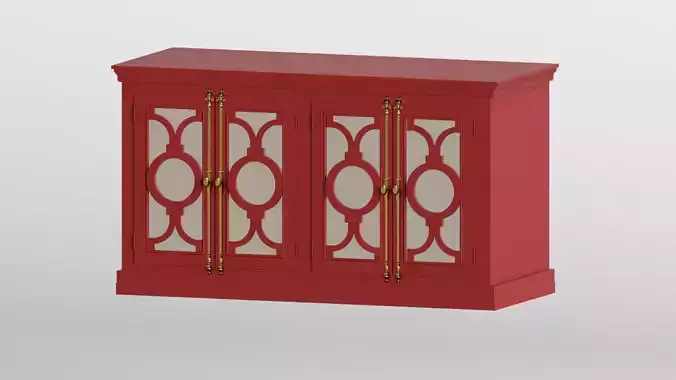 RED 4 Glass Door Sideboard Buffet - Realistic 3D Model
