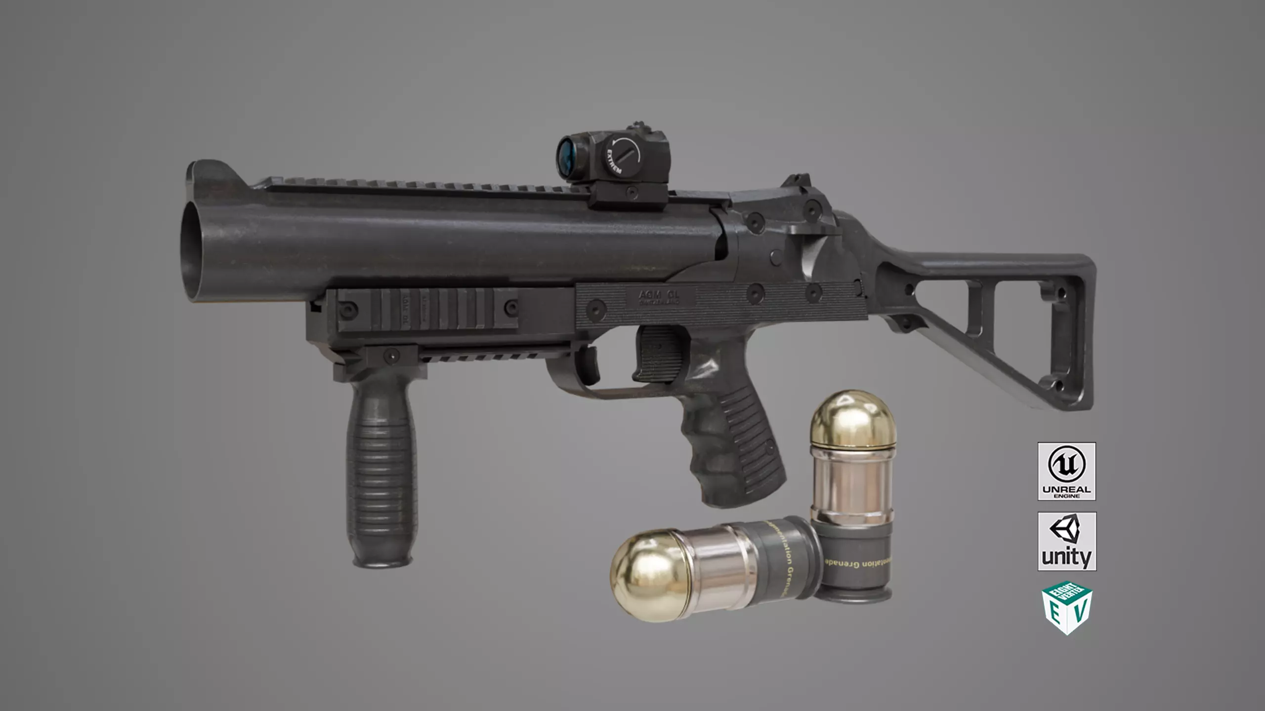 Grenade Launcher 06 Black All PBR Unity UE Textures Low-poly 3D model_0