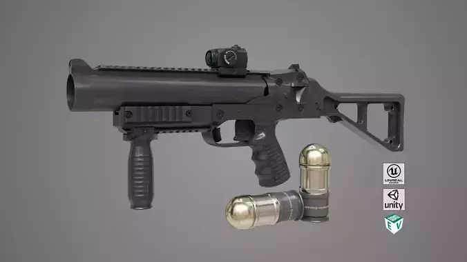 Grenade Launcher 06 Black All PBR Unity UE Textures Low-poly 3D model