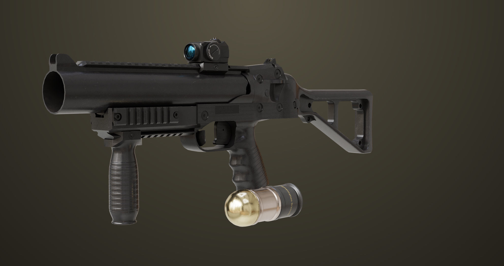 Grenade Launcher 06 Black All PBR Unity UE Textures Low-poly 3D model_2