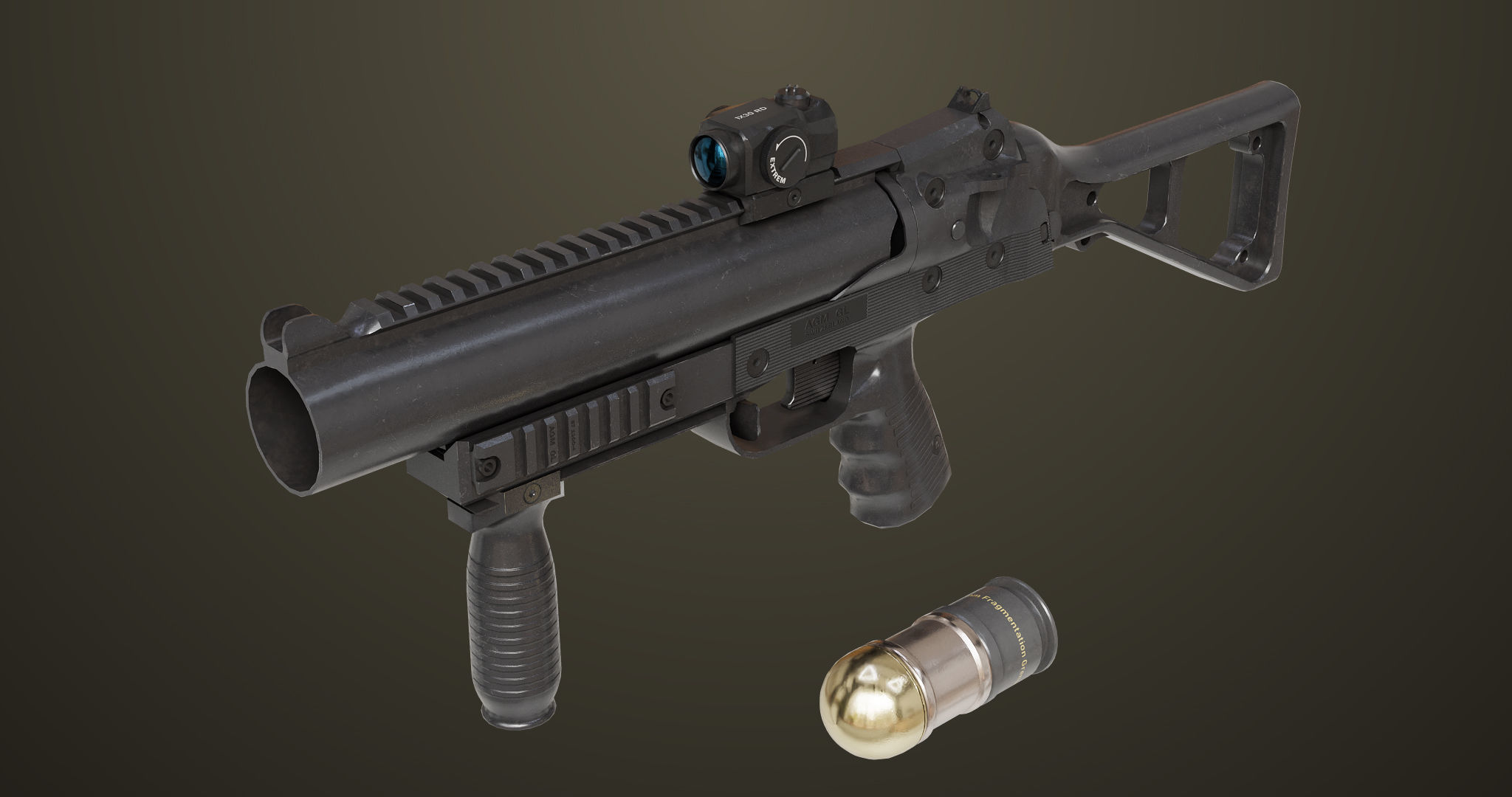 Grenade Launcher 06 Black All PBR Unity UE Textures Low-poly 3D model_14