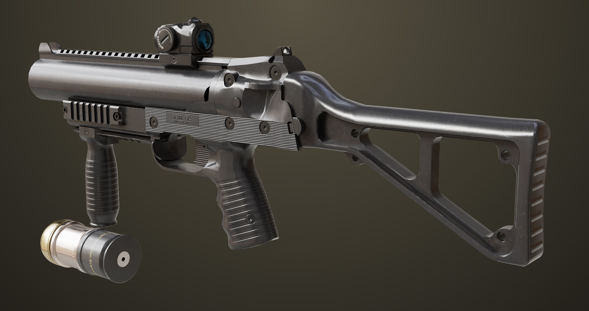 Grenade Launcher 06 Black All PBR Unity UE Textures Low-poly 3D model_11