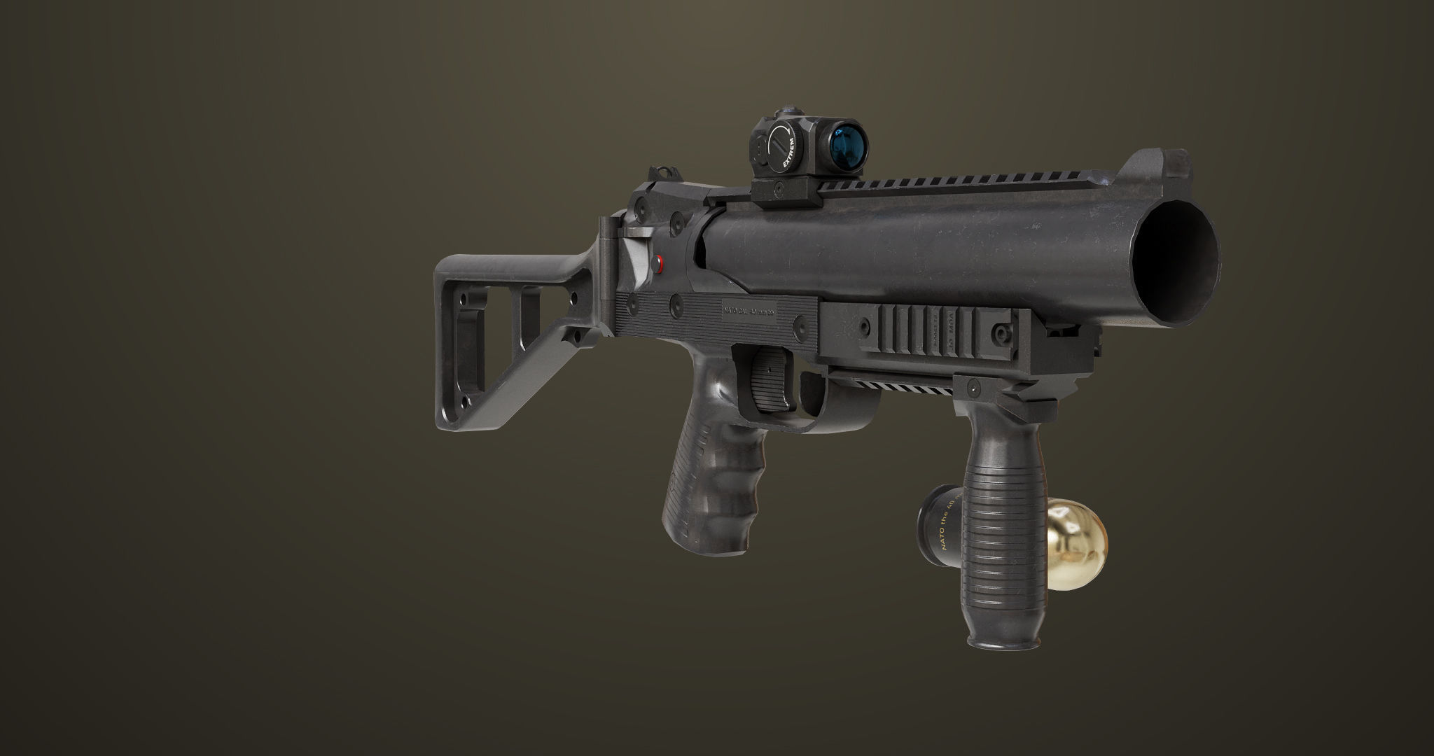 Grenade Launcher 06 Black All PBR Unity UE Textures Low-poly 3D model_5