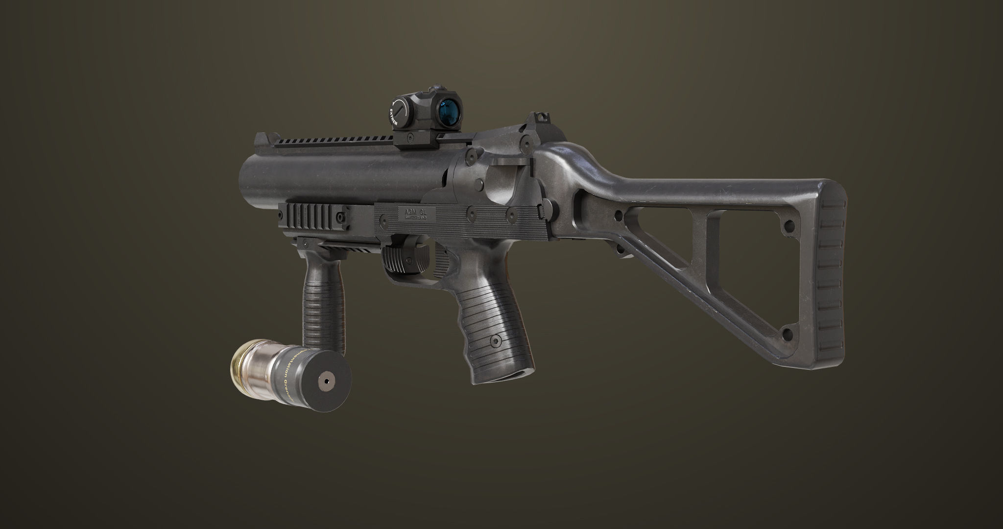Grenade Launcher 06 Black All PBR Unity UE Textures Low-poly 3D model_9