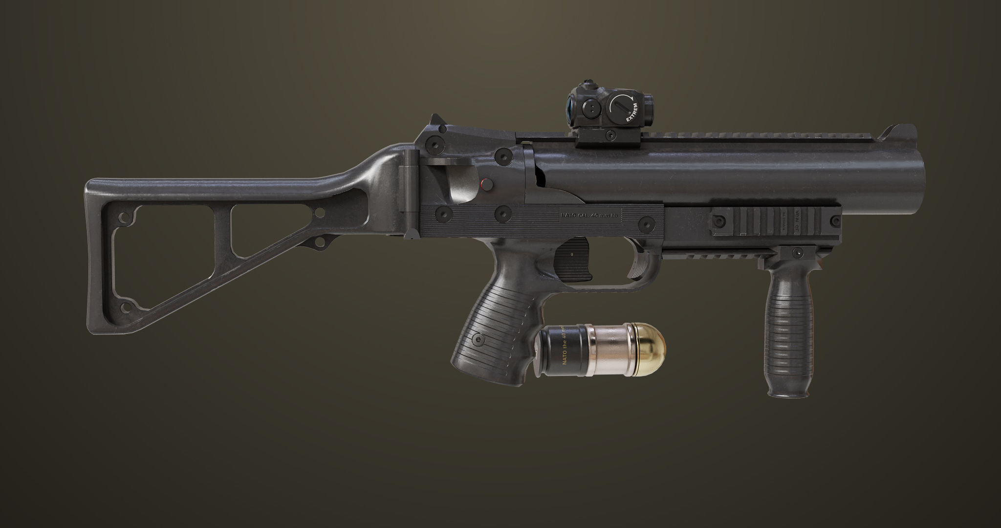 Grenade Launcher 06 Black All PBR Unity UE Textures Low-poly 3D model_7