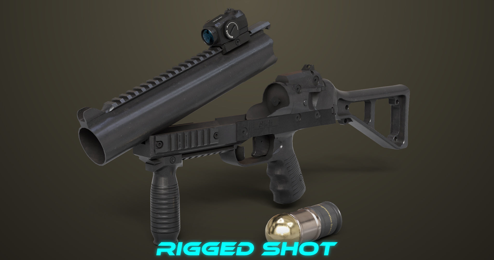 Grenade Launcher 06 Black All PBR Unity UE Textures Low-poly 3D model_3