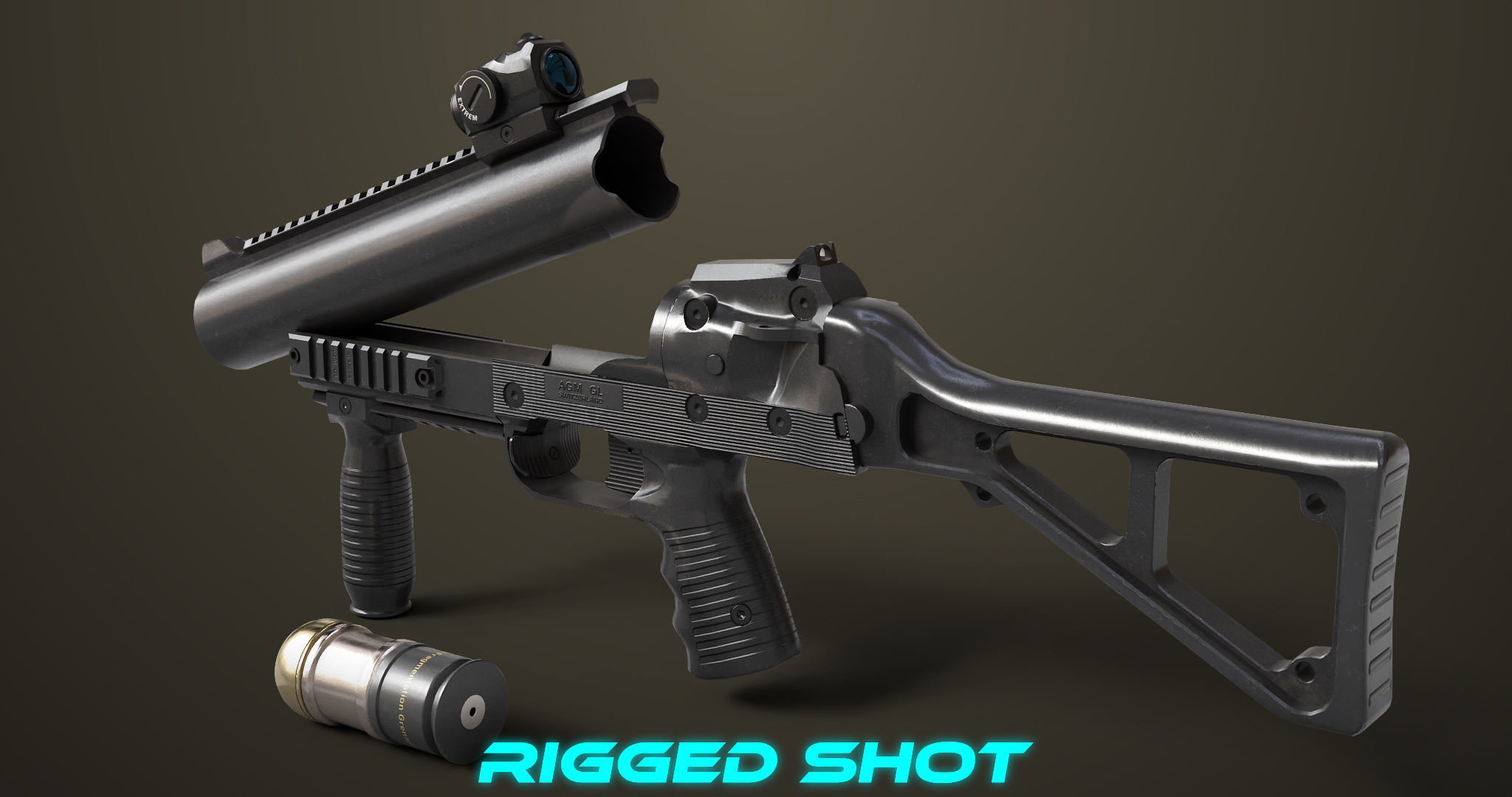 Grenade Launcher 06 Black All PBR Unity UE Textures Low-poly 3D model_18