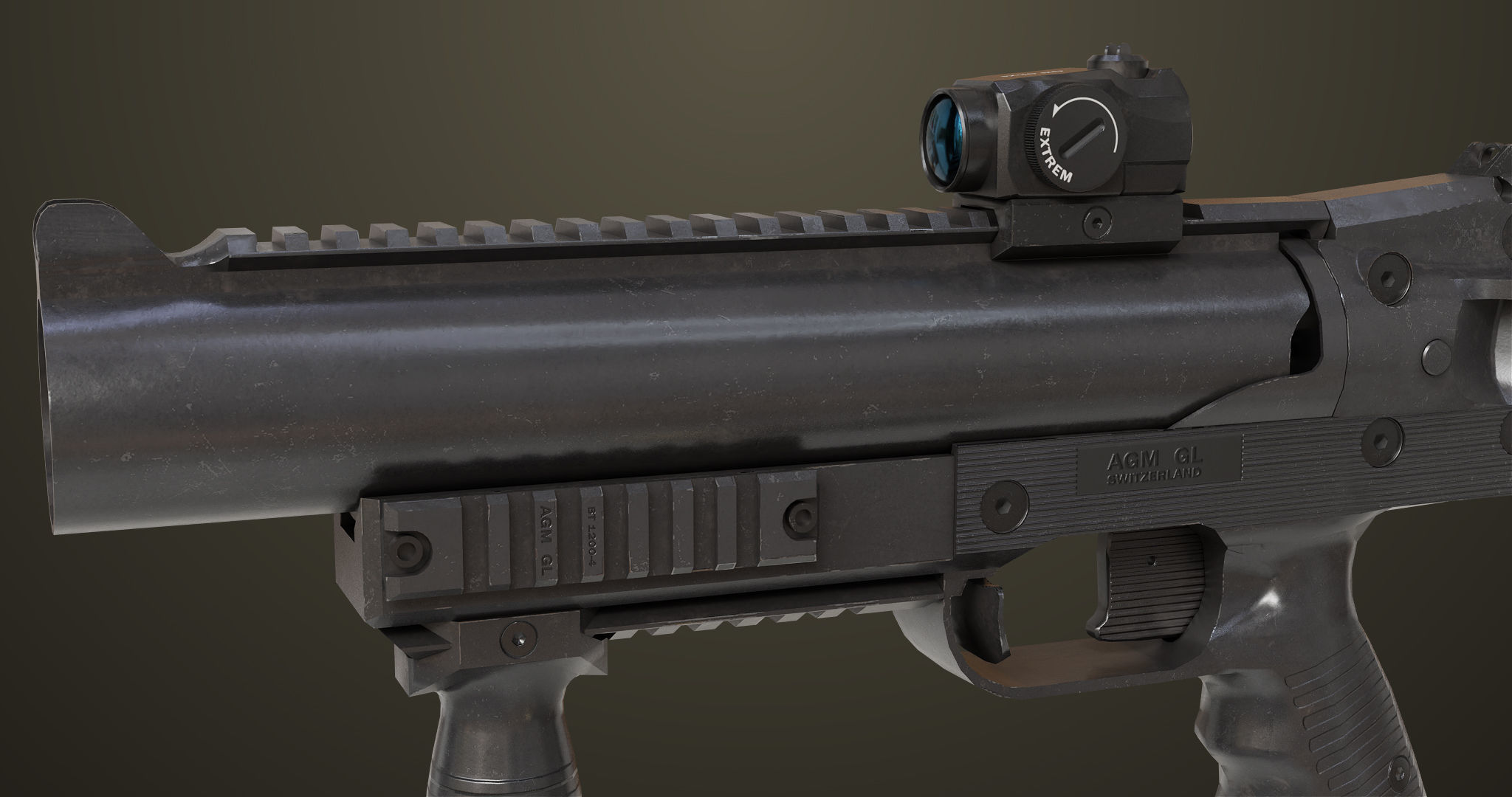 Grenade Launcher 06 Black All PBR Unity UE Textures Low-poly 3D model_12