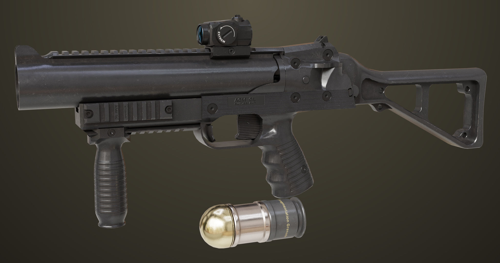 Grenade Launcher 06 Black All PBR Unity UE Textures Low-poly 3D model_10