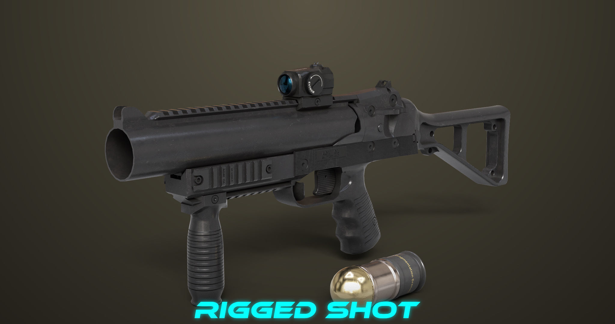 Grenade Launcher 06 Black All PBR Unity UE Textures Low-poly 3D model_4