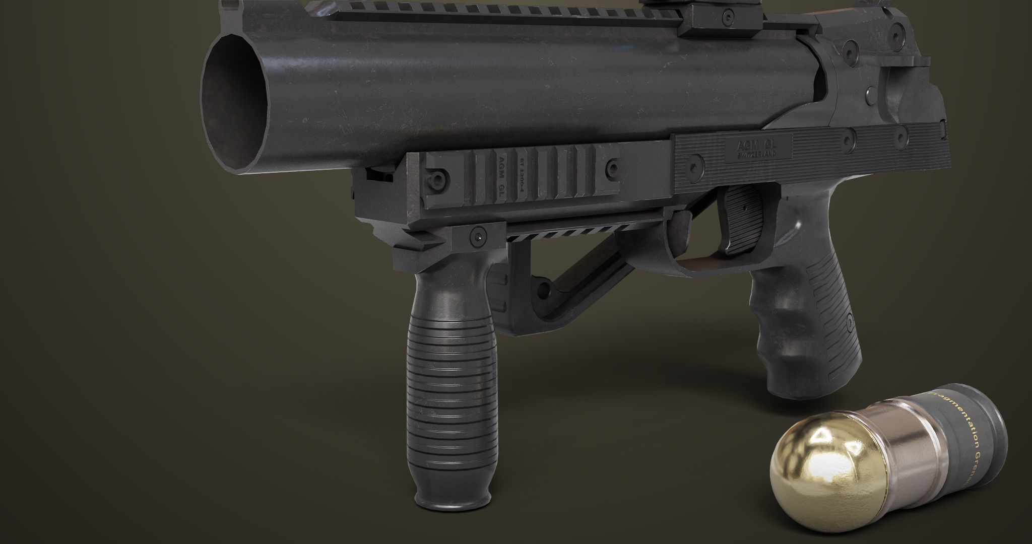 Grenade Launcher 06 Black All PBR Unity UE Textures Low-poly 3D model_23