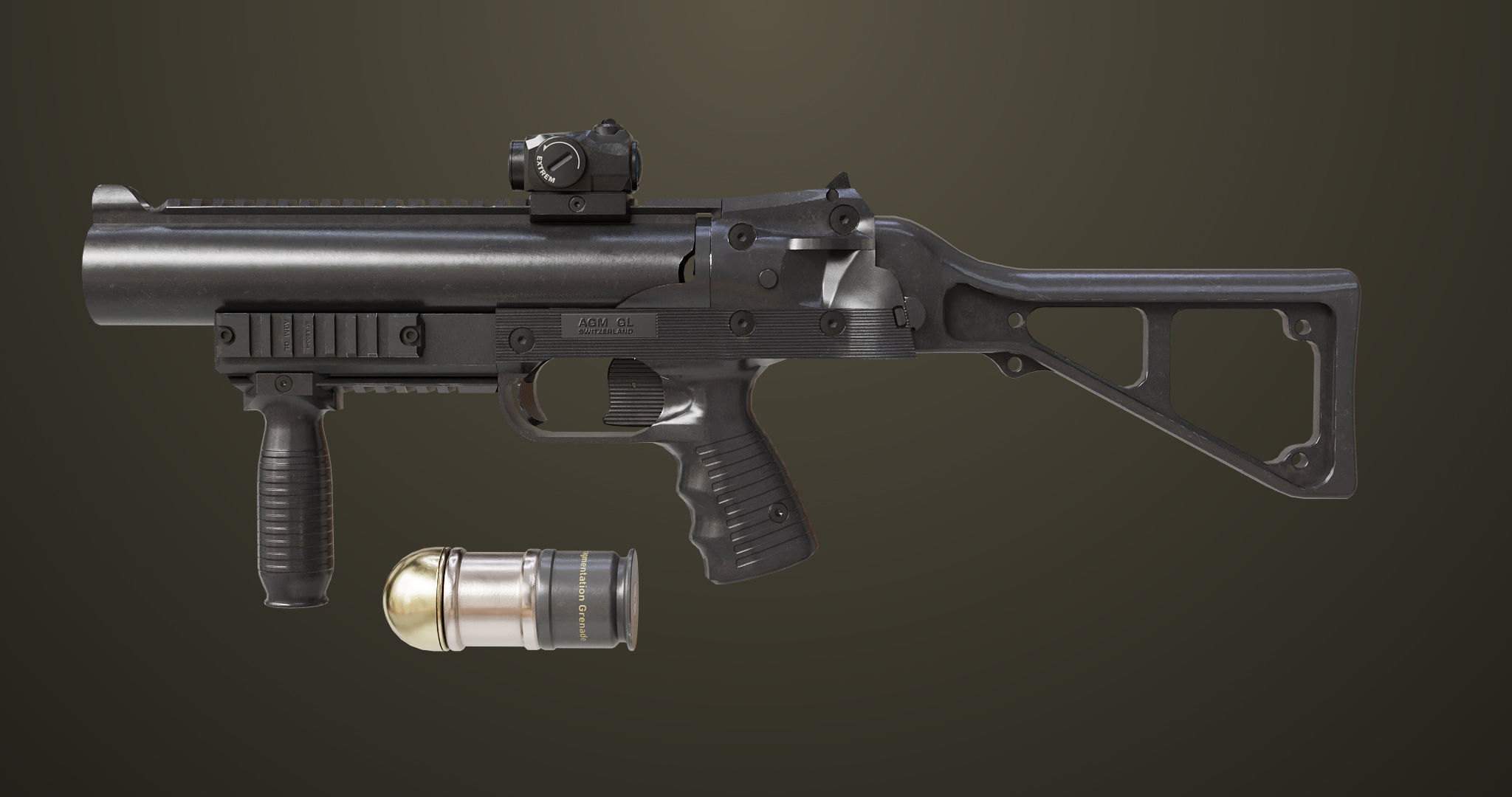 Grenade Launcher 06 Black All PBR Unity UE Textures Low-poly 3D model_1