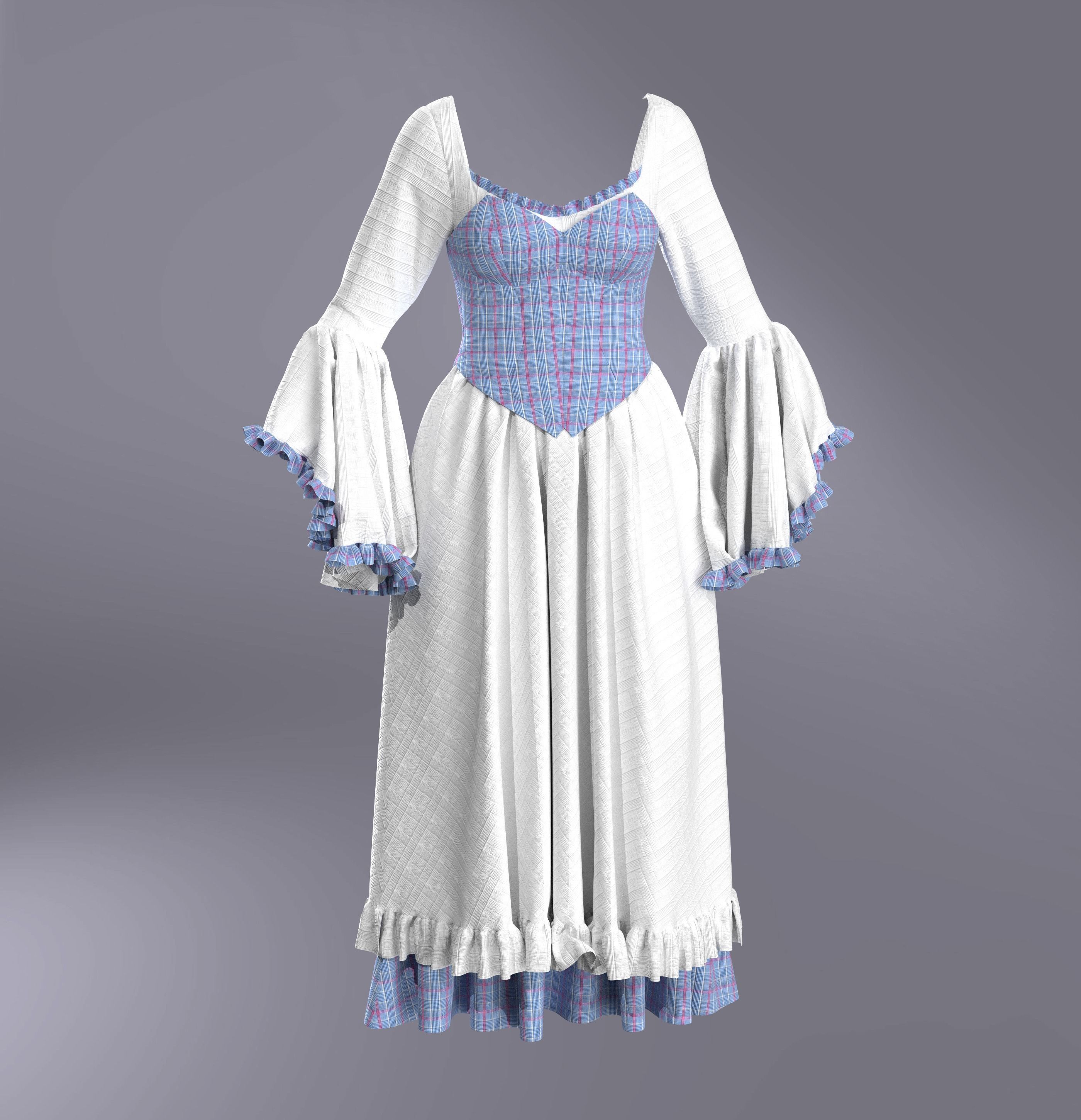 5 Medieval Women Clothing 3D model_20