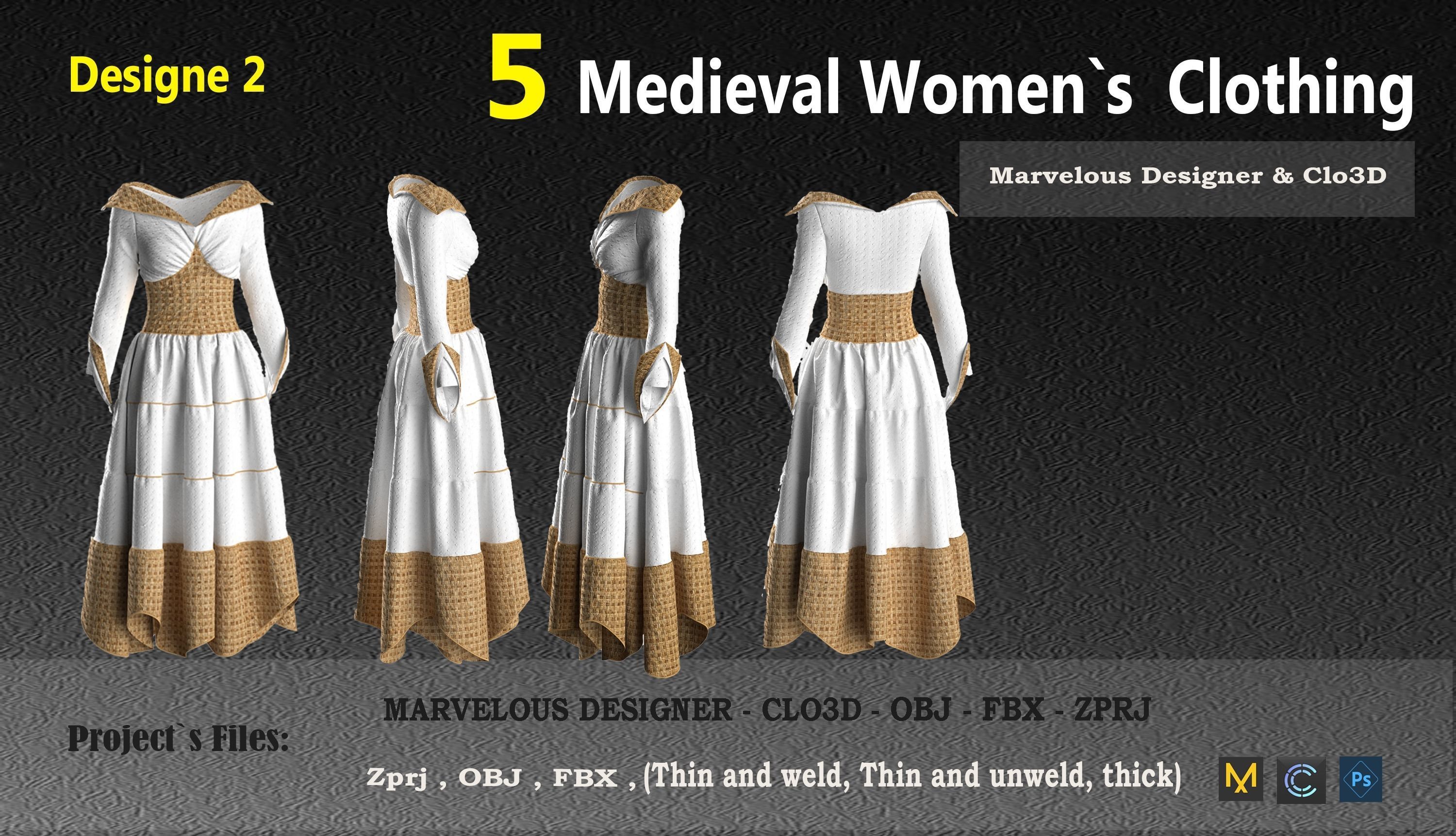 5 Medieval Women Clothing 3D model_9
