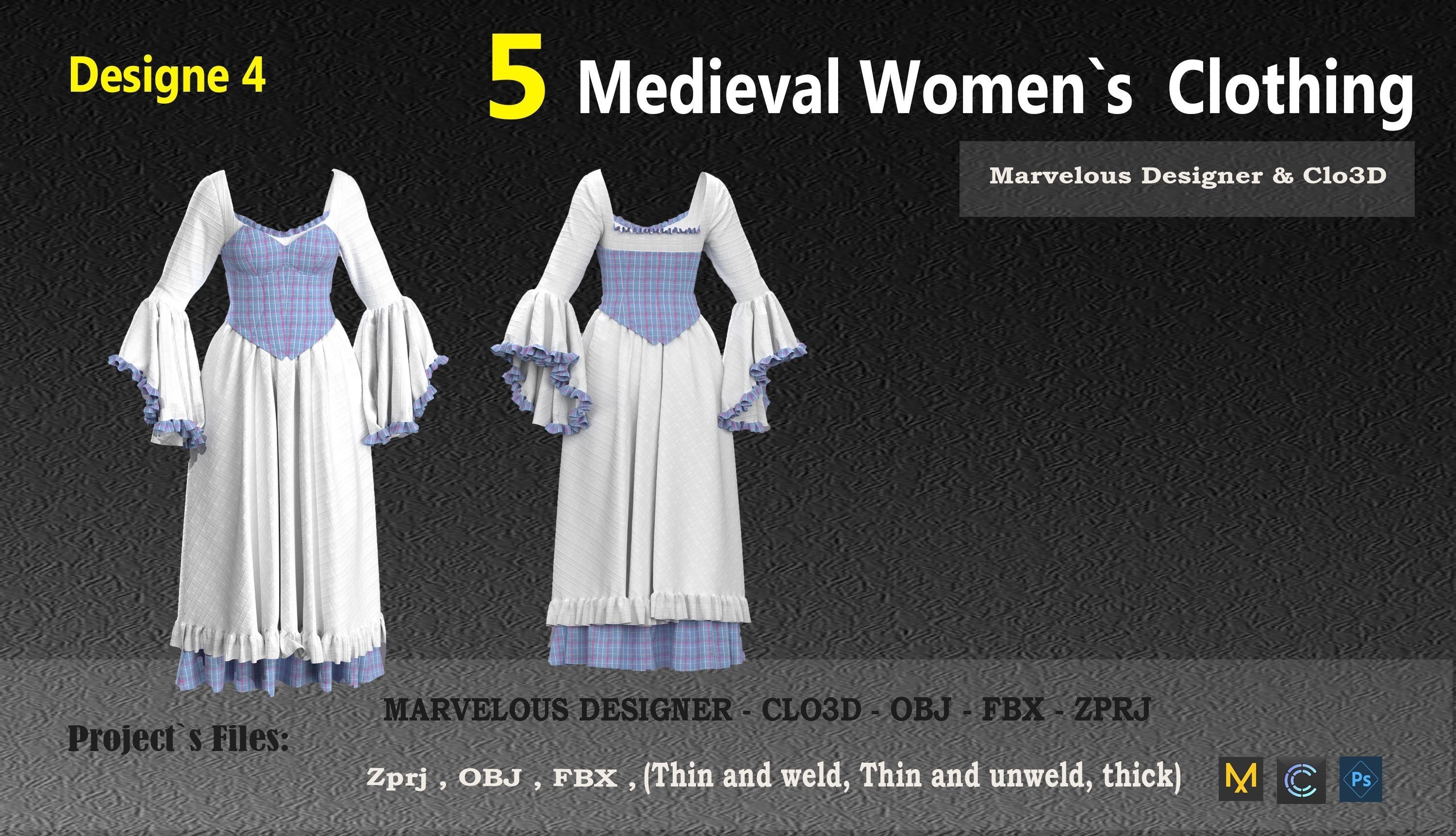 5 Medieval Women Clothing 3D model_19