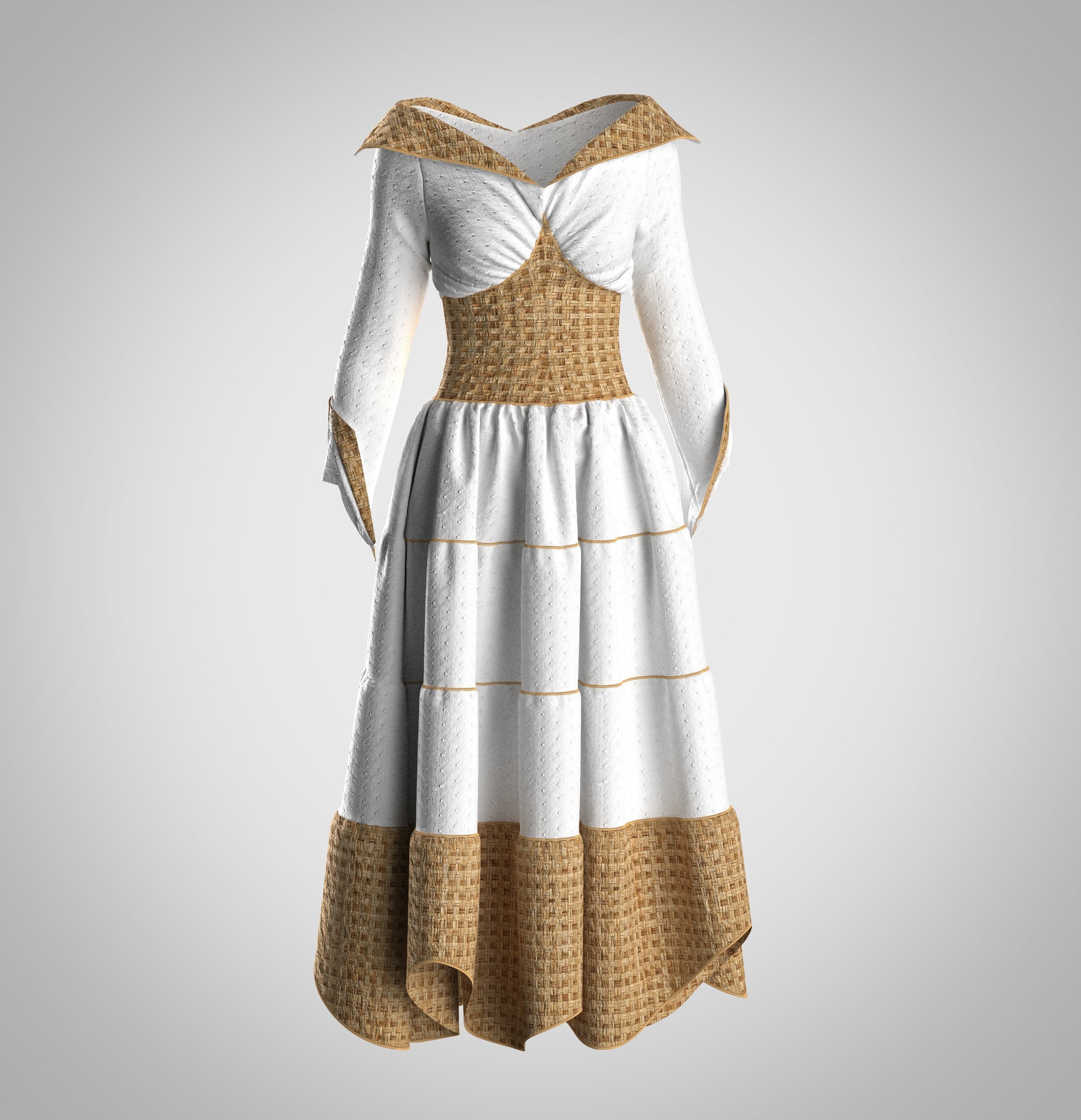 5 Medieval Women Clothing 3D model_10