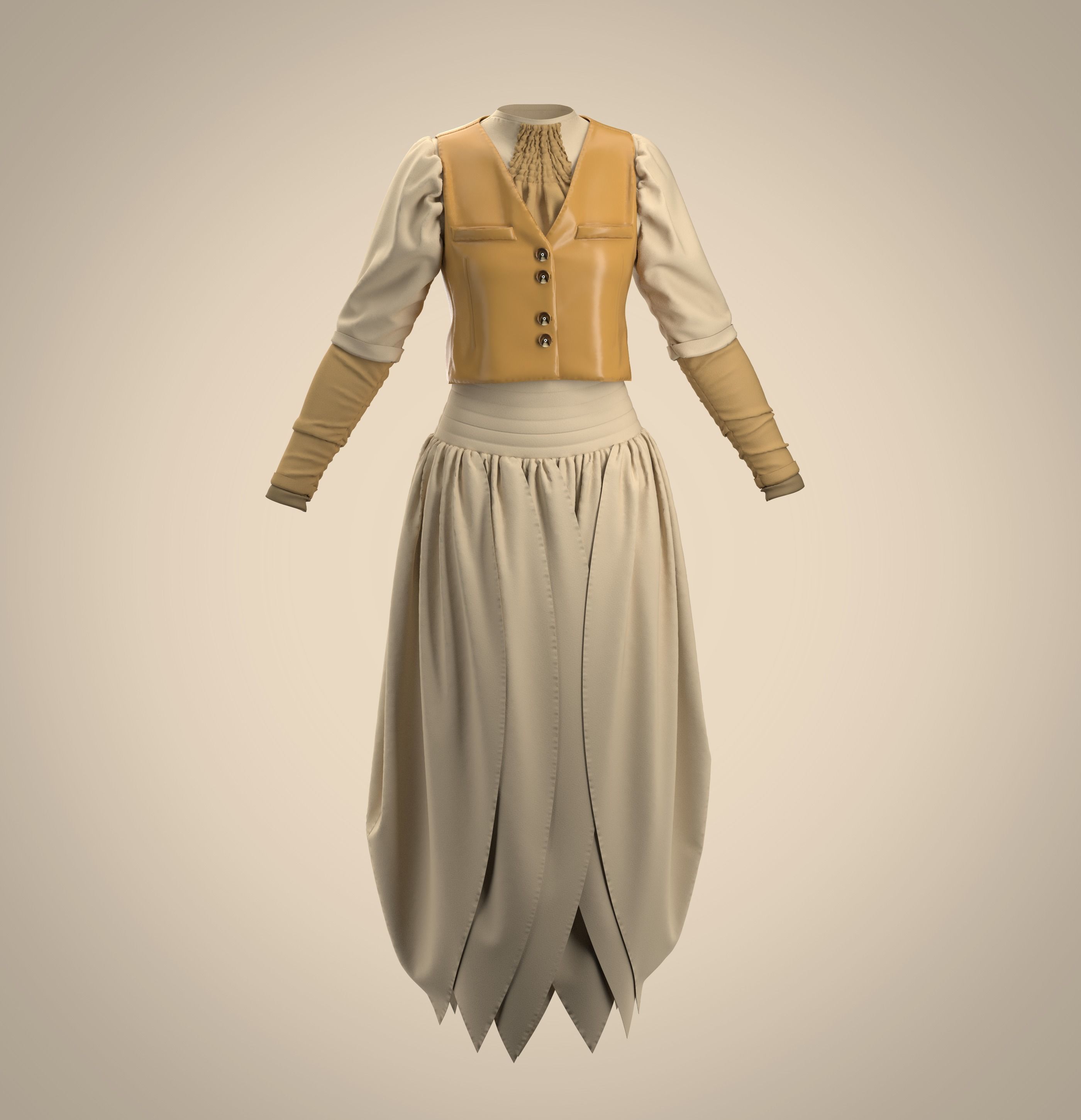 5 Medieval Women Clothing 3D model_3