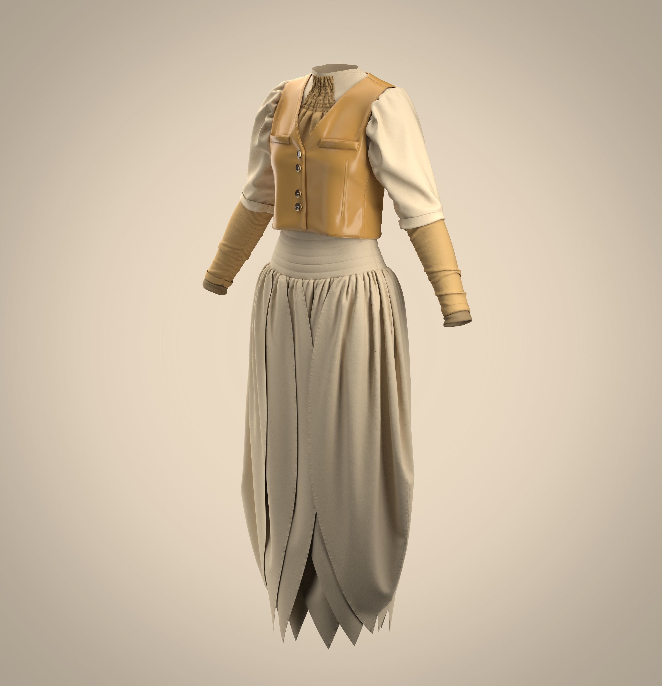 5 Medieval Women Clothing 3D model_8