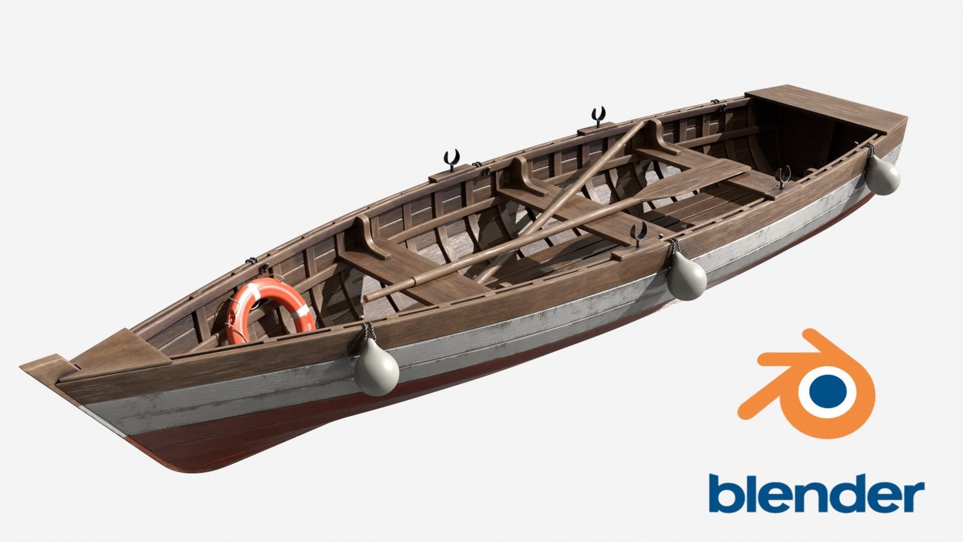 Wooden Boat Low-poly 3D model_8