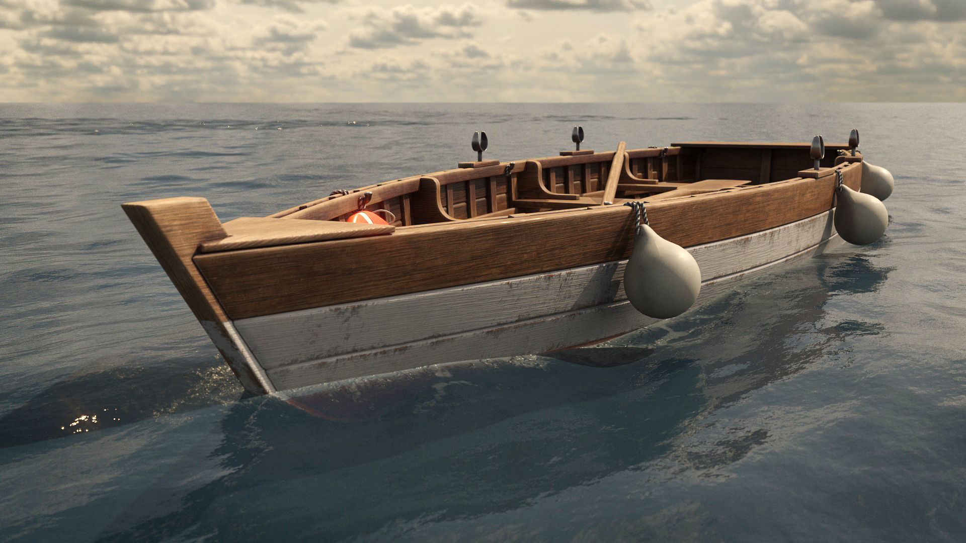 Wooden Boat Low-poly 3D model_3