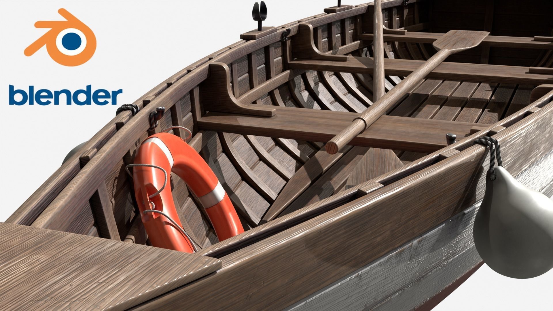 Wooden Boat Low-poly 3D model_9