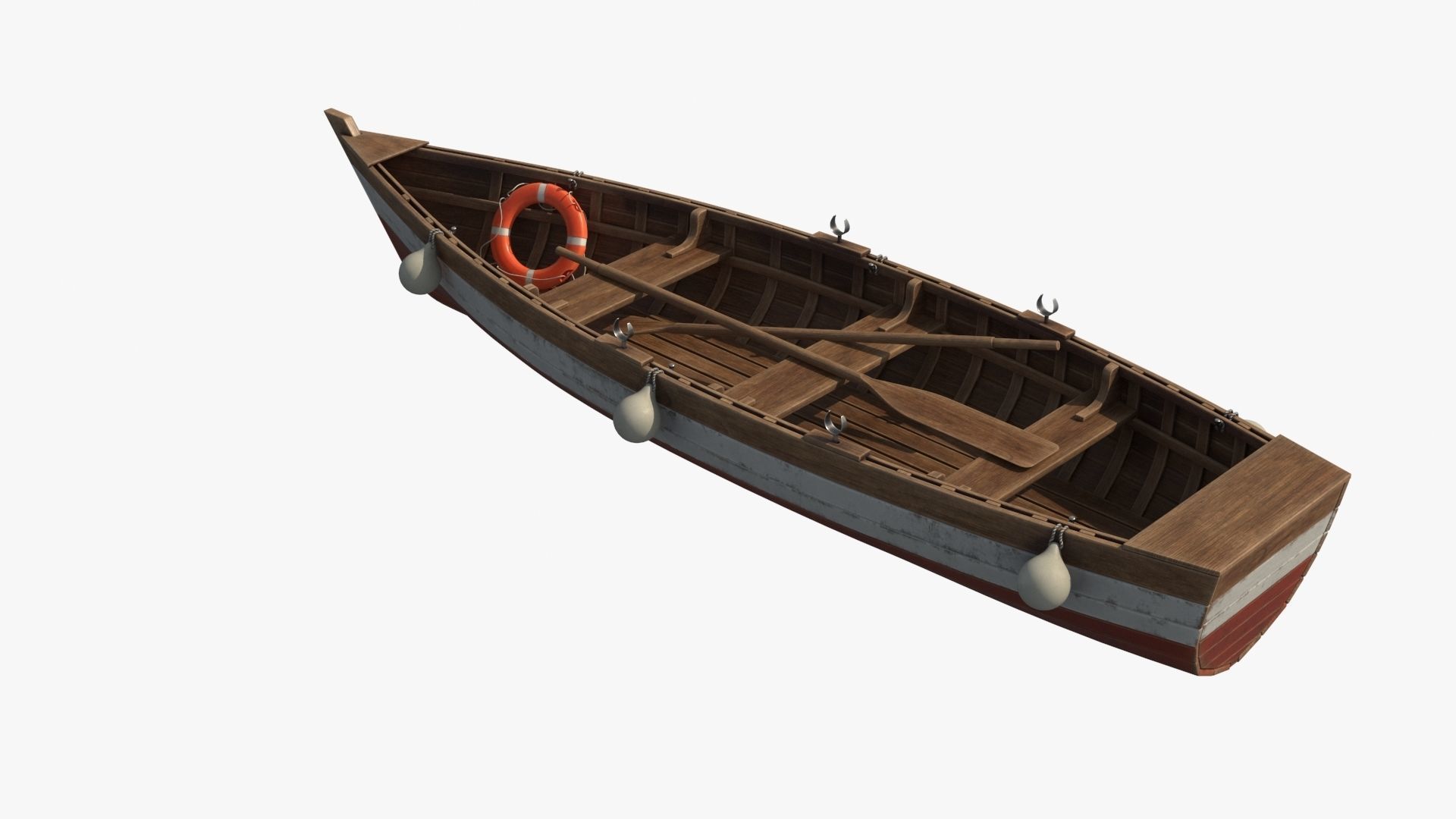 Wooden Boat Low-poly 3D model_14
