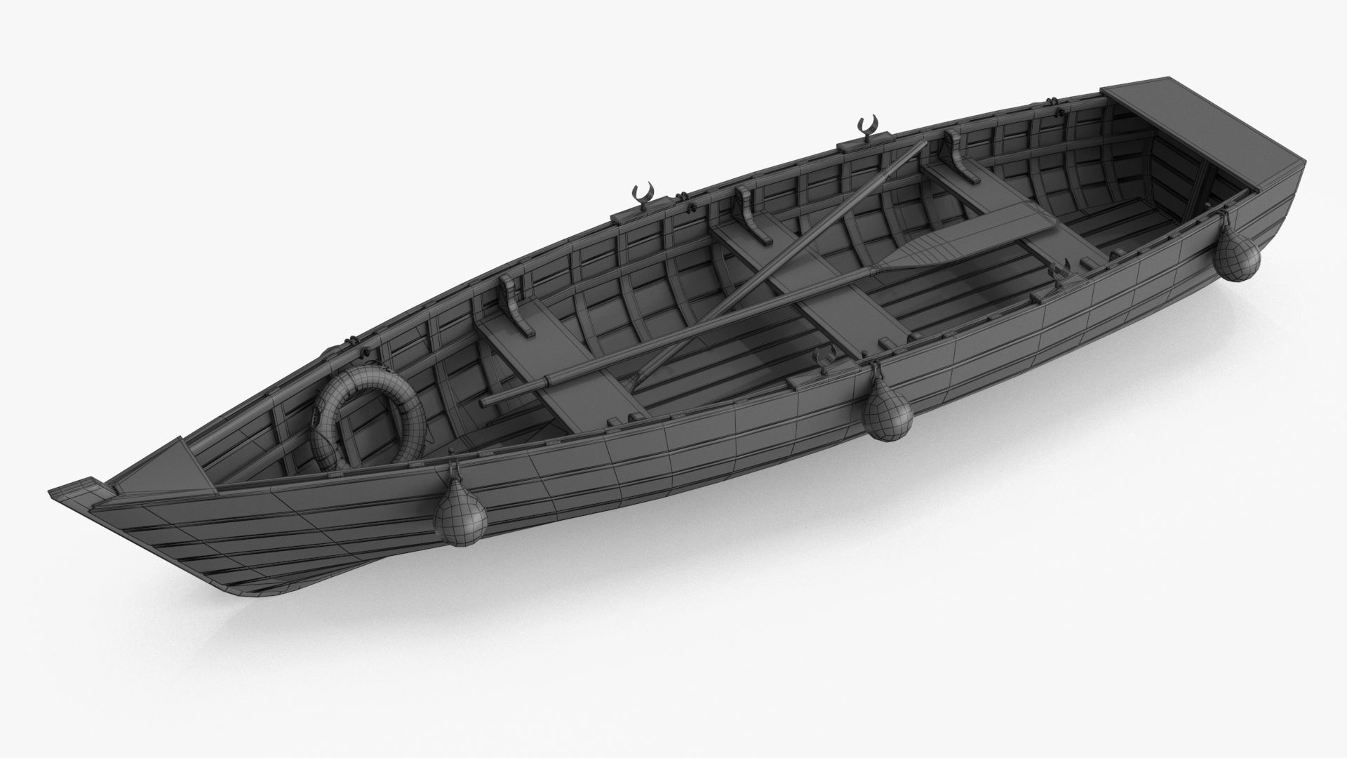 Wooden Boat Low-poly 3D model_16