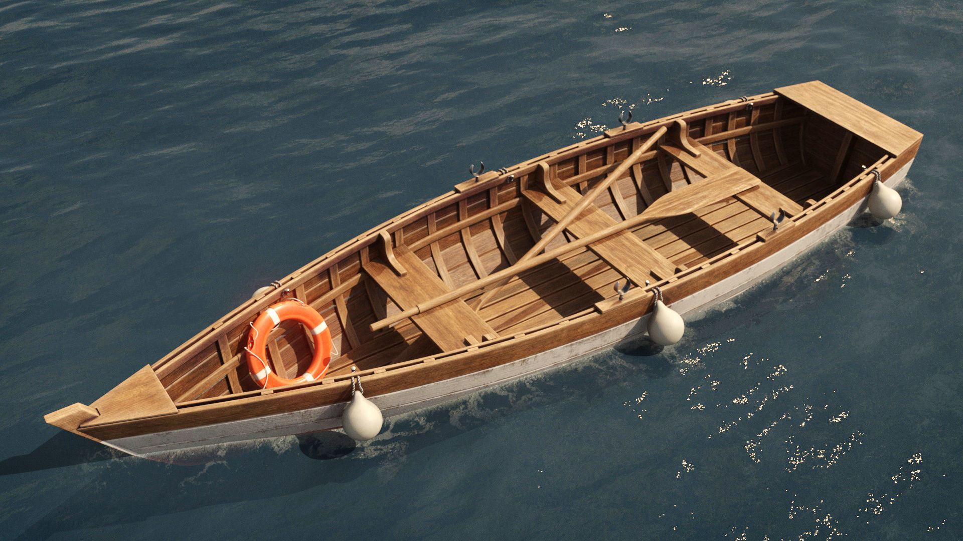 Wooden Boat Low-poly 3D model_2