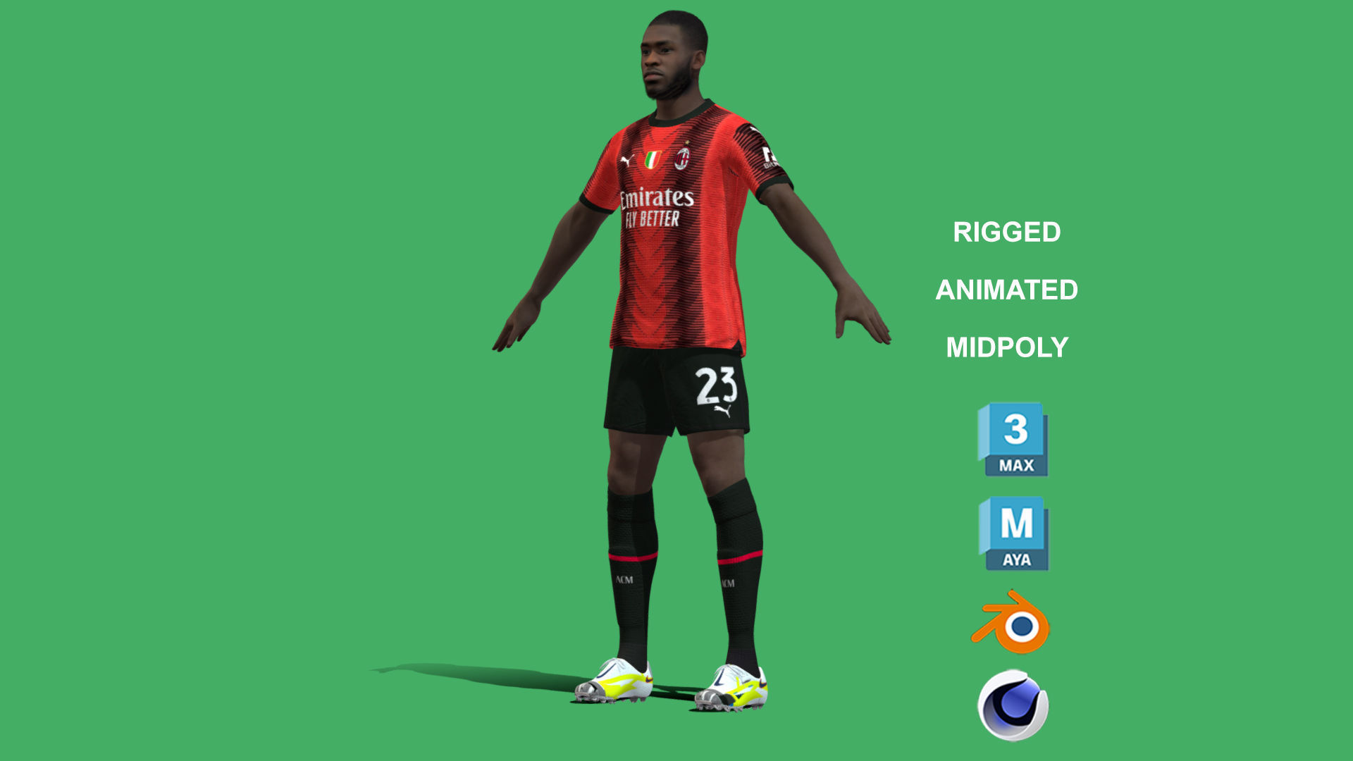 3D Rigged Fikayo Tomori AC Milan 2024 3D model_12