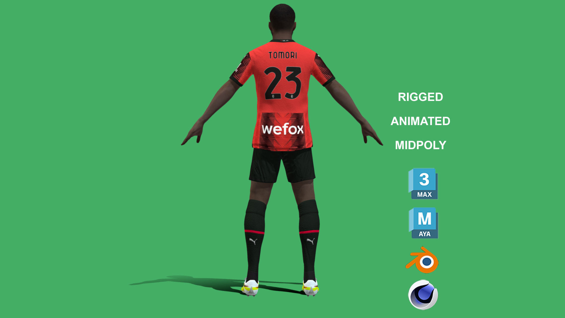 3D Rigged Fikayo Tomori AC Milan 2024 3D model_9