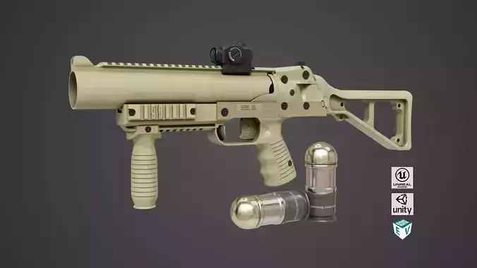 Grenade Launcher 06 Brown All PBR Unity UE Textures Low-poly 3D model