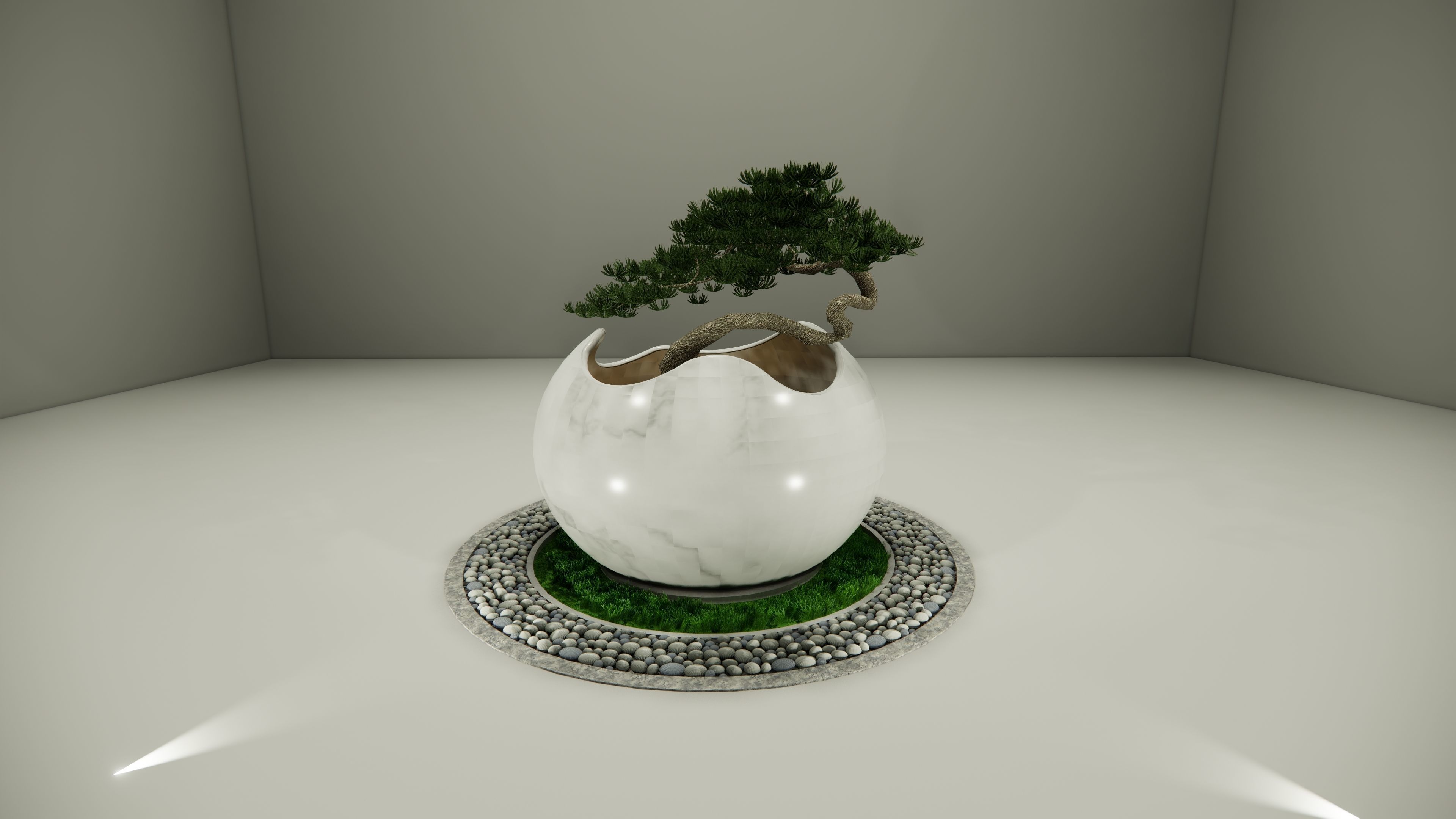 White Ceramic Bonsai Pot 3D model_3