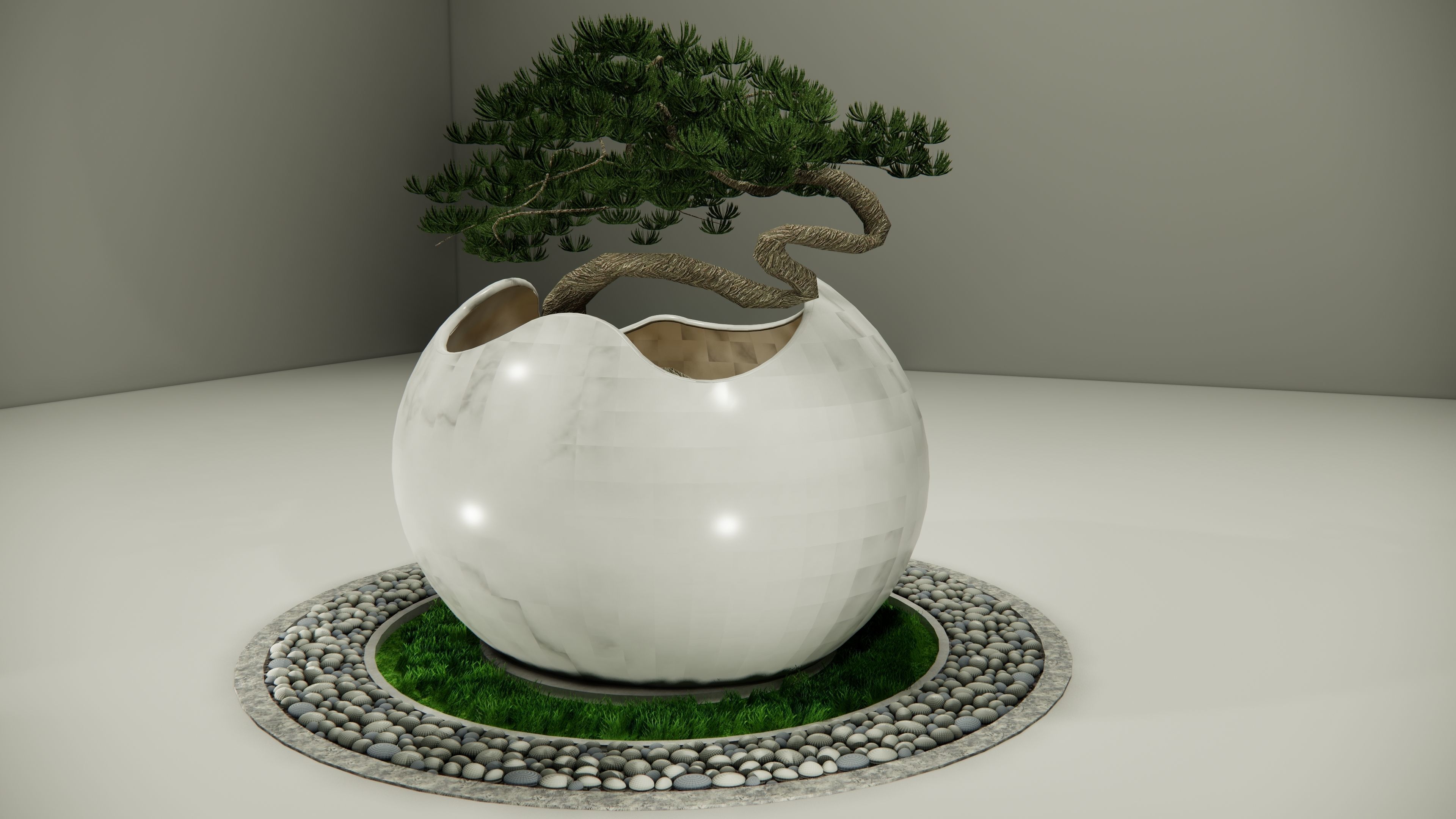 White Ceramic Bonsai Pot 3D model_5