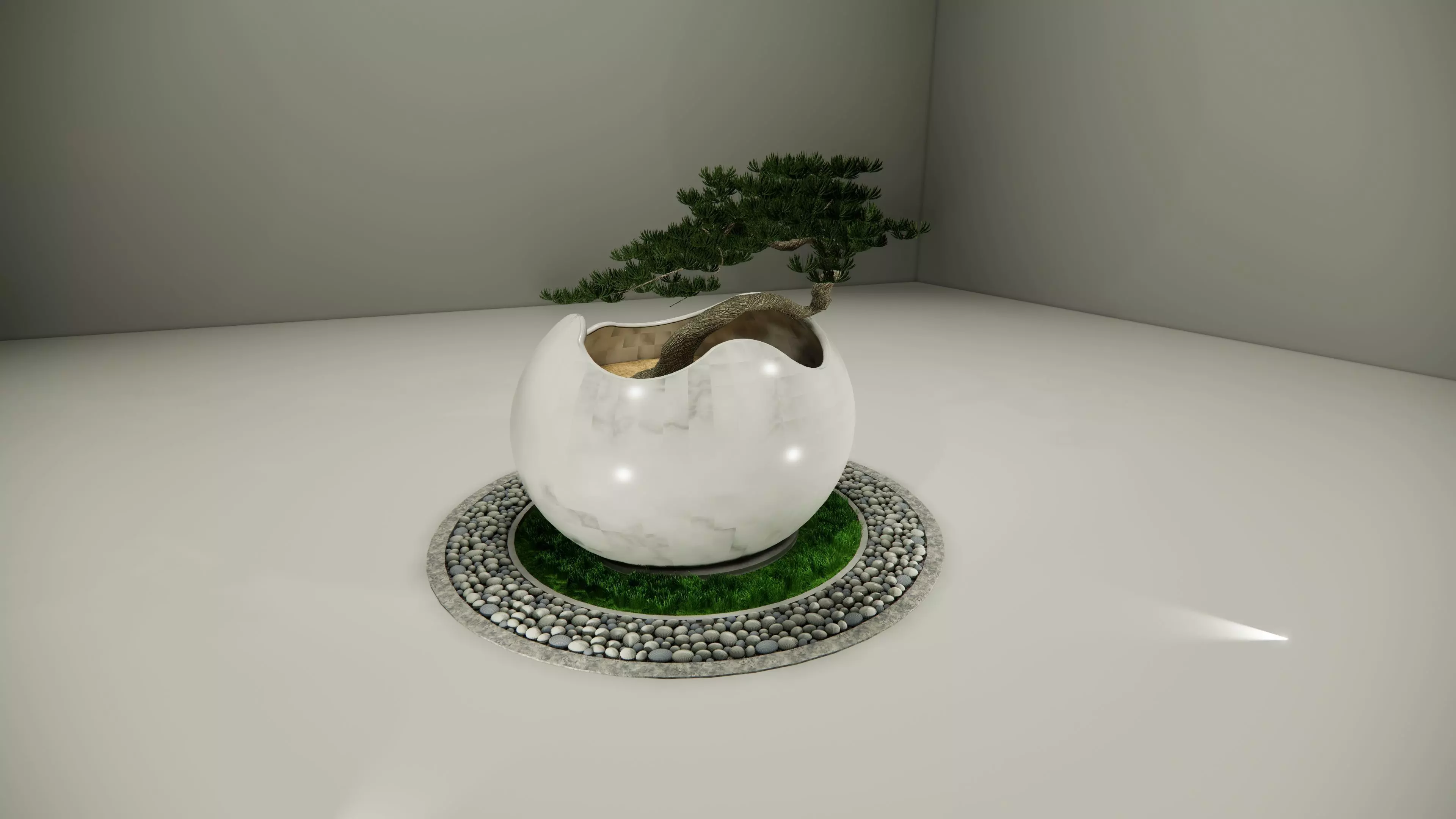 White Ceramic Bonsai Pot 3D model_0