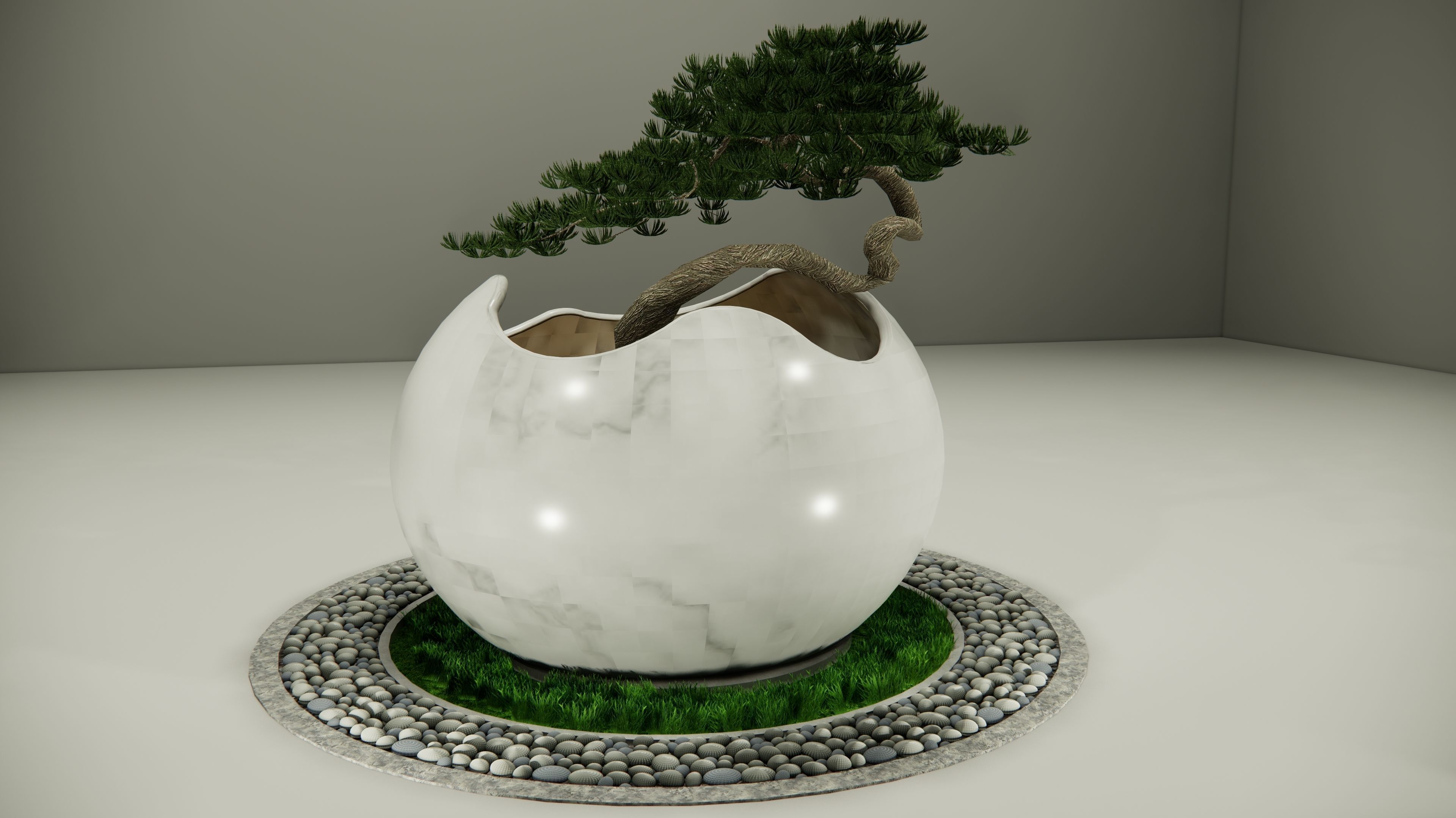 White Ceramic Bonsai Pot 3D model_4